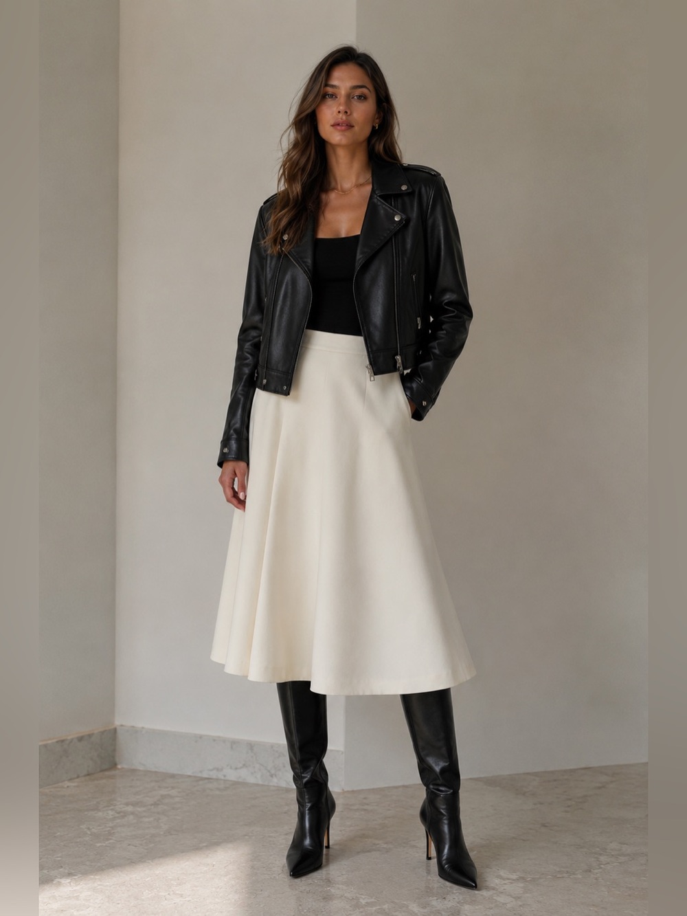 Zara Basic Ivory A-Line Midi Skirt – Classic Minimal Style